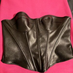 Black Faux Leather Corset Top